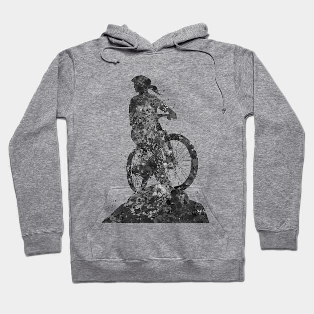 Mountain biker girl black and white Hoodie by Yahya Art